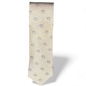 Vintage Versace Logo Beige and Silver Geometric Men's Tie NWOT